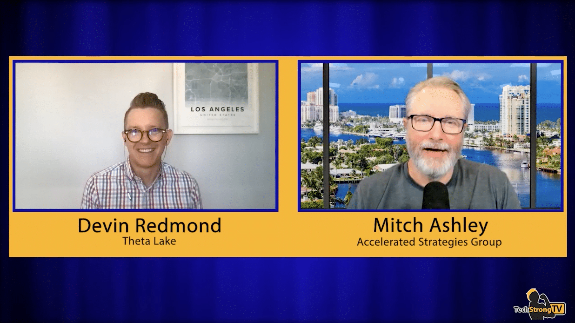 Devin Redmond, Theta Lake, and Mitch Ashley, Accelerated strategies group, on a TechStrong TV interview