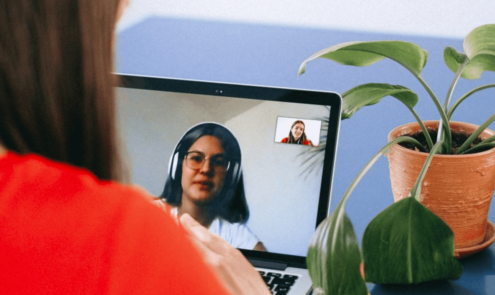 Two women video conferencing