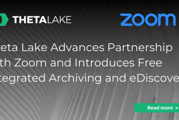 Theta Lake and Zoom logo. Theta Lake advances partnership with zoom and introduces free integrated archiving and ediscovery.