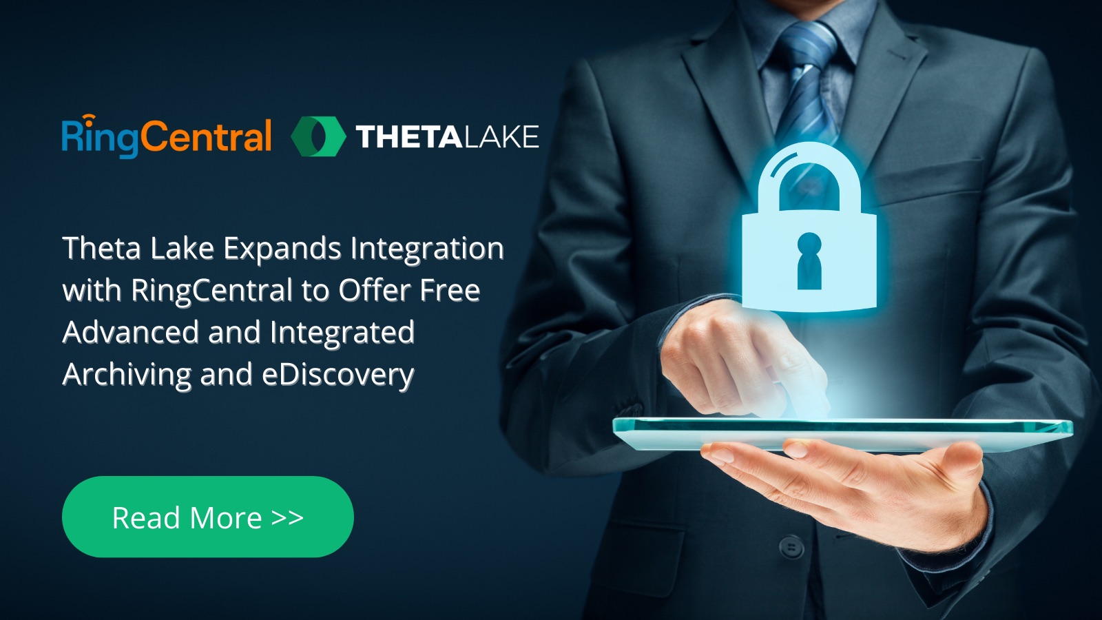 RingCentral and Theta Lake logo. Theta Lake expands integration with RingCentral to offer free advanced and integrated archiving and ediscovery